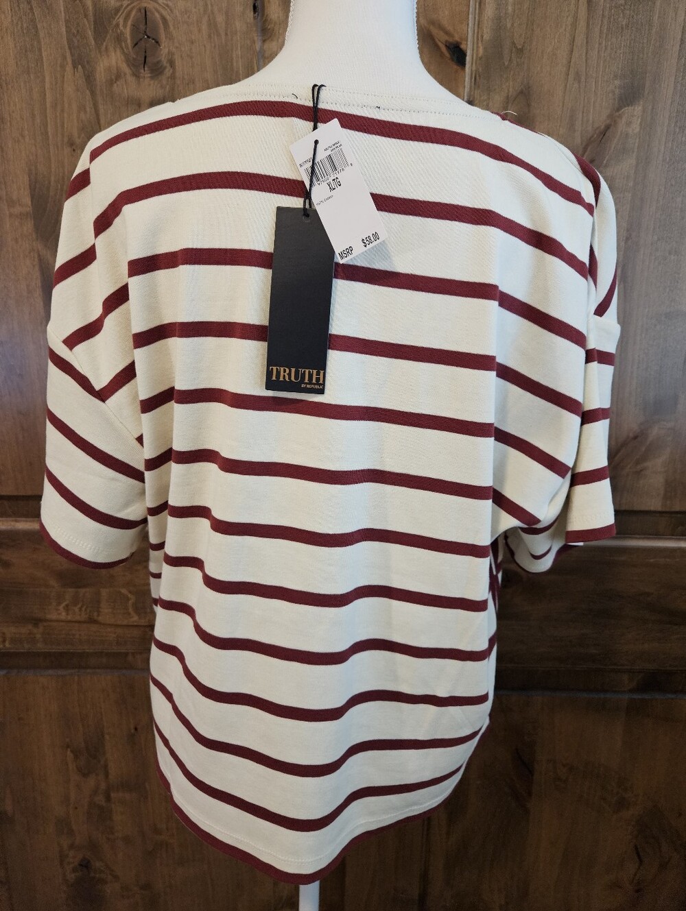 Truth By Republic Maroon/Cream Striped Top - Picture 3 of 3